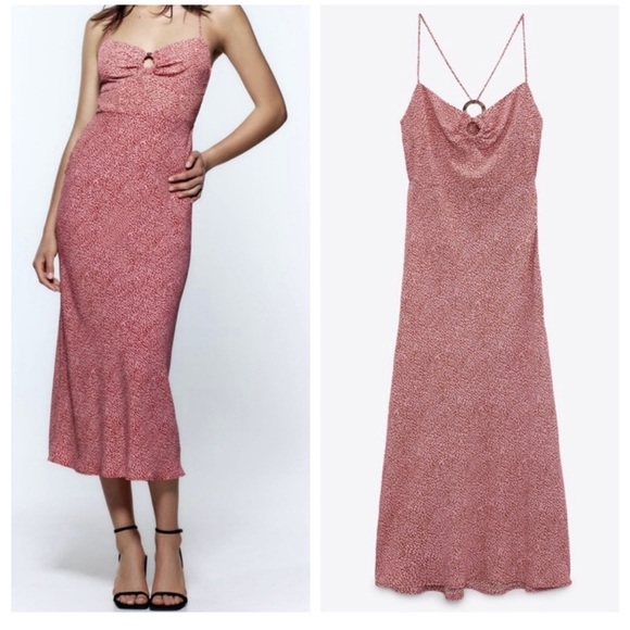 Zara Animal Print Midi Dress in Pink - Picture 1 of 2
